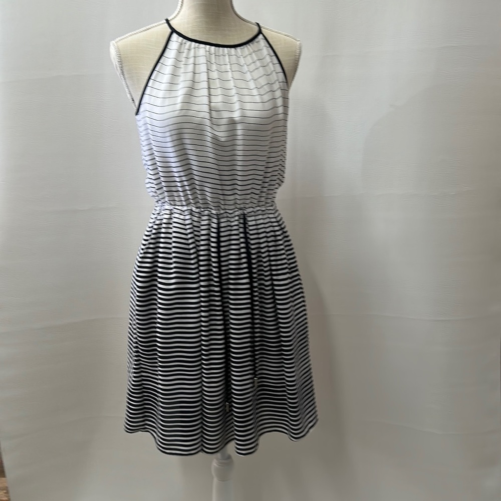 Banana Republic Black and White Striped Midi Dress
